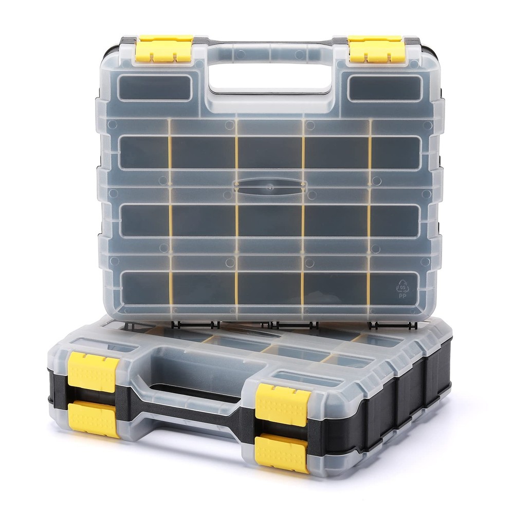 2PCS Double-Sided Tool Organizer with Customizable Removable Plastic Dividers for Efficient Storage