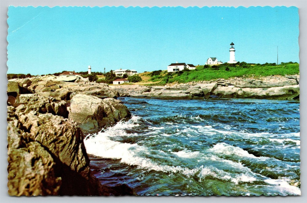 Maine Cape ELizabeth Two Light Lighthouse Postcard, C4