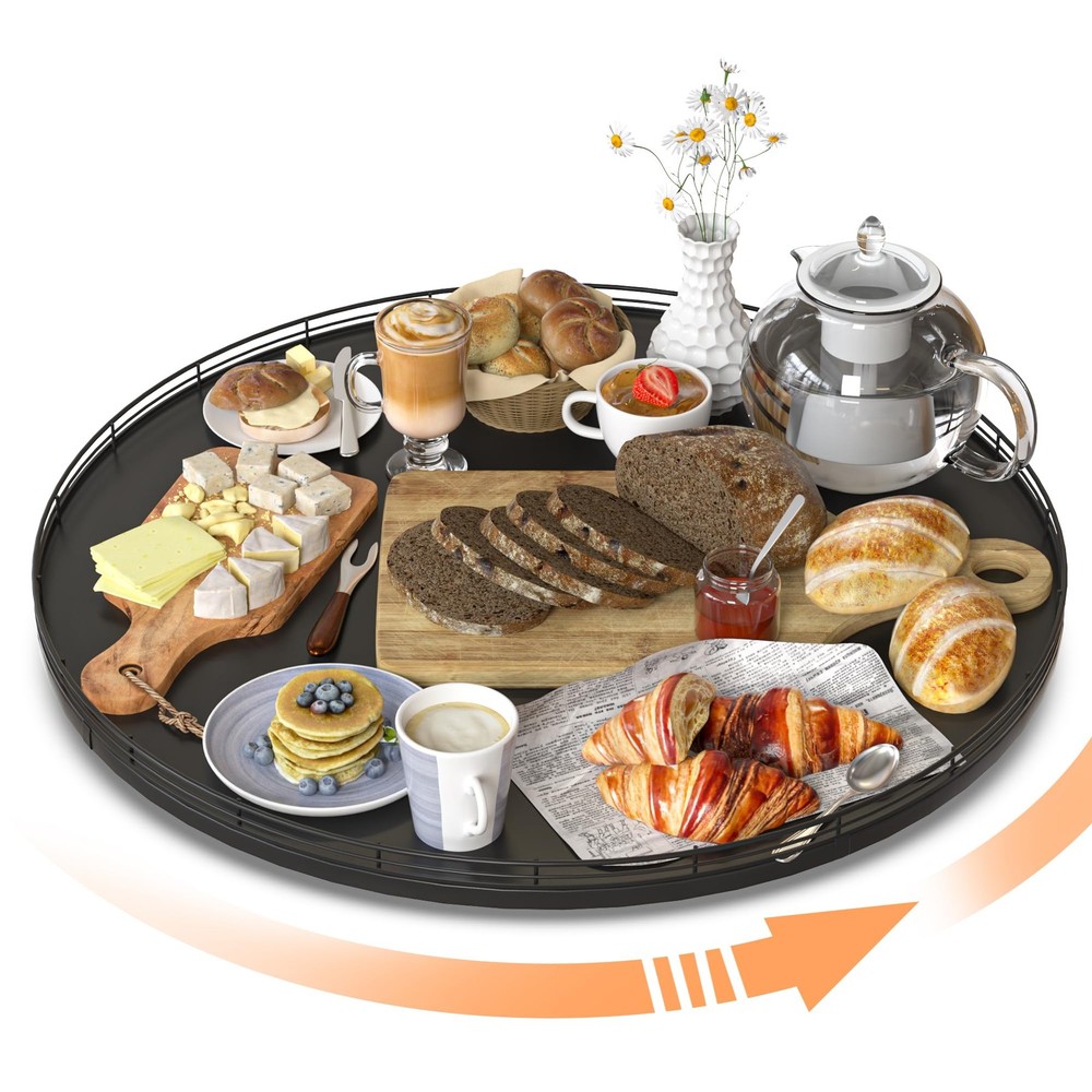 Extra Large Round Oak Lazy Susan for Dining Table & Kitchen Organization