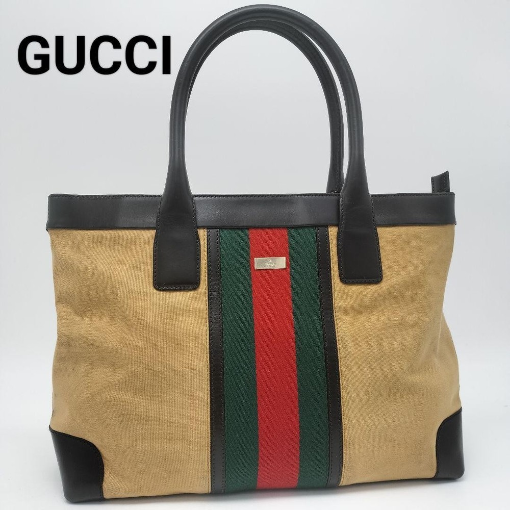 Authentic Gucci Sherry Line Beige Canvas Tote Bag G0702259