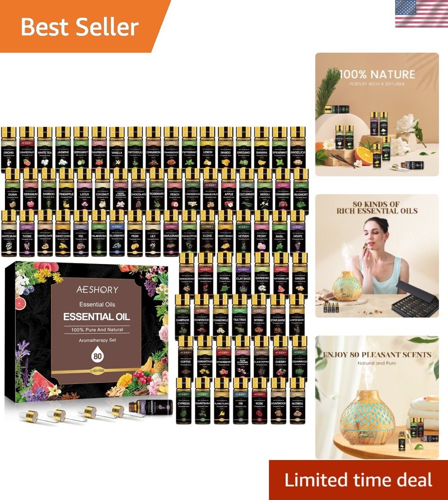 80-Piece Natural Essential Oil Set for Diffusers, Humidifiers & Aromatherapy