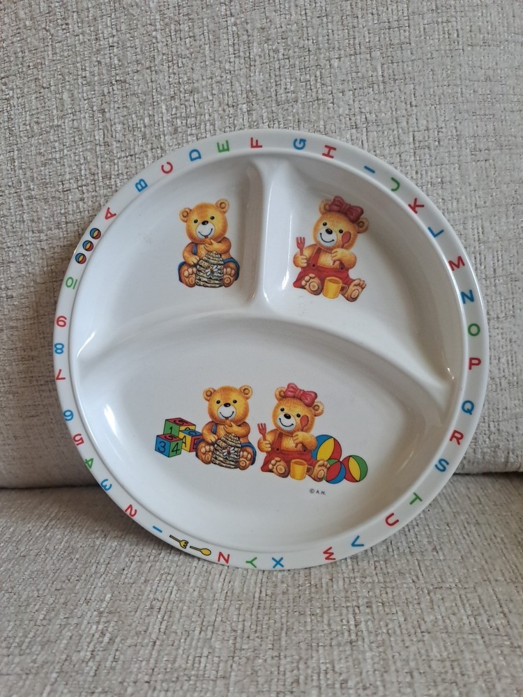 Vintage Melamine Ware ABC  Bears Child's Divided Plate 