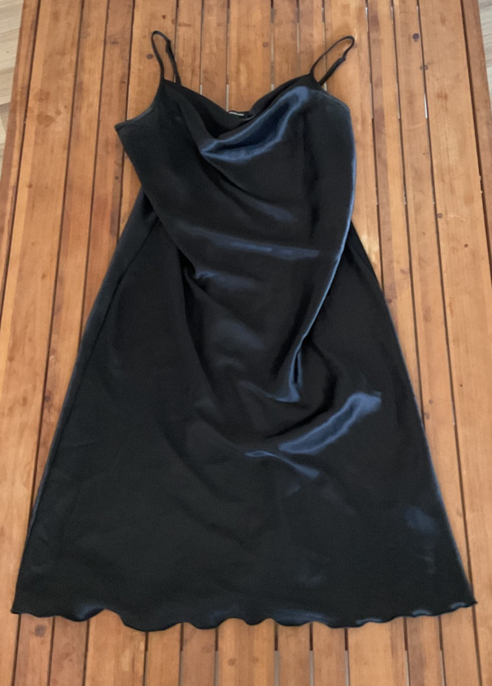 bebe Black Satin Cowl Neck Slip Midi Dress | Y2K | 90s Minimal Indie Sleeze XL