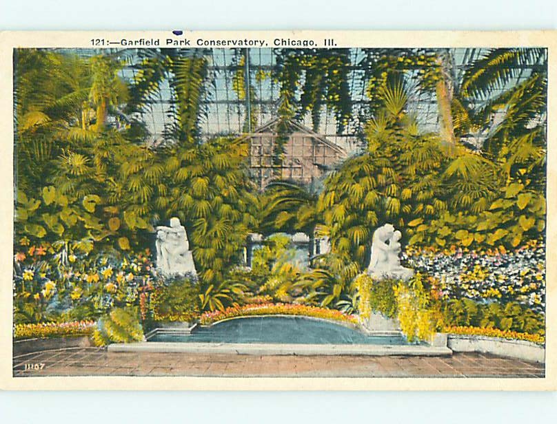 Unused W-Border STATUES AT GARFIELD PARK Chicago Illinois IL : clearance r7664