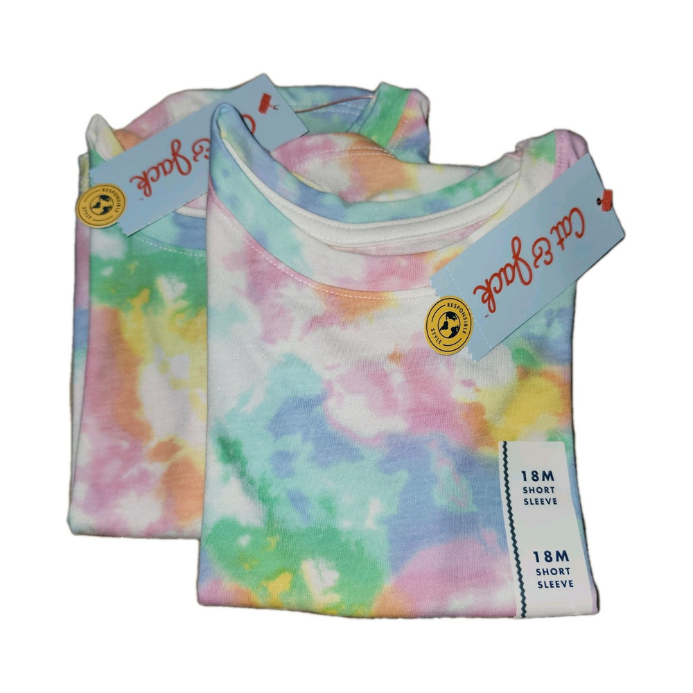 Cat & Jack Tie-Dye Cotton Knit Crew Neck Short Sleeve T-Shirt 18M Multi