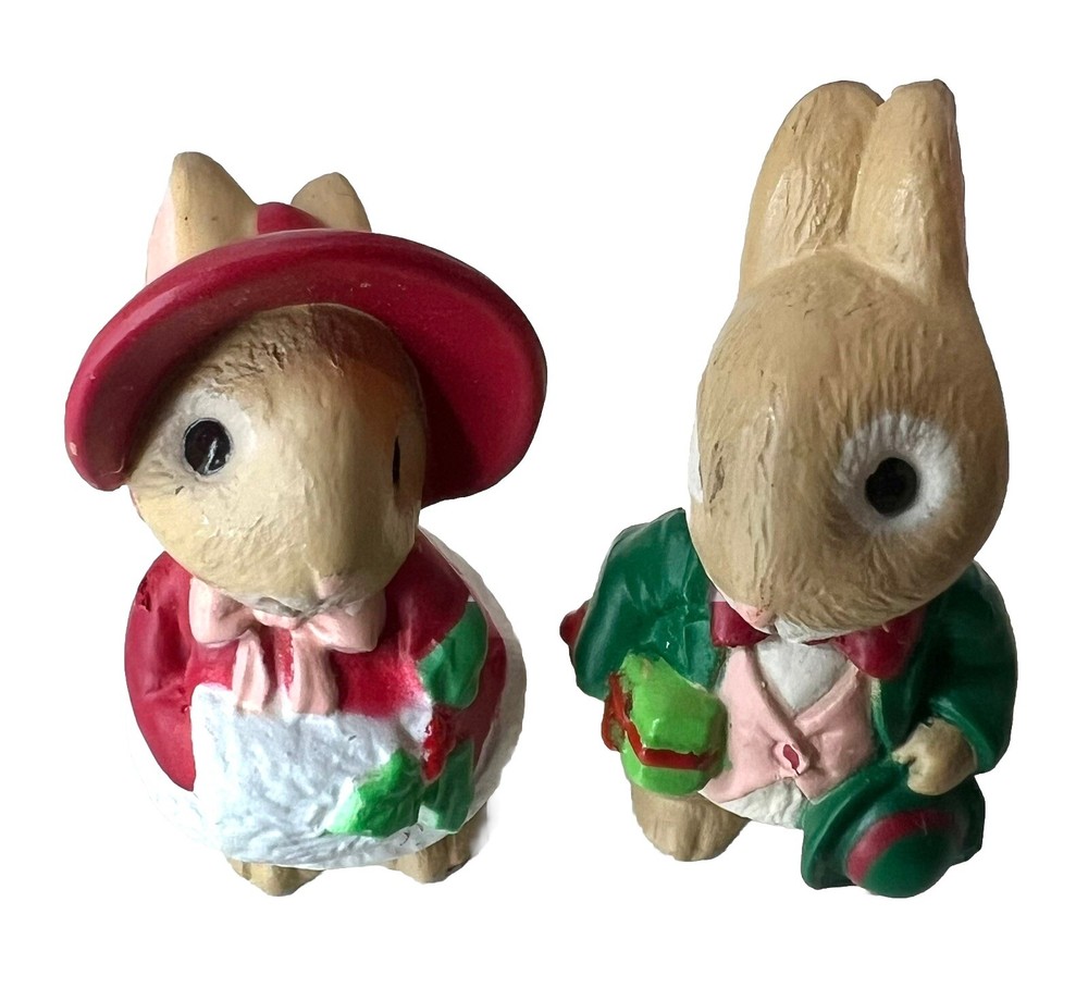 HALLMARK Merry Miniatures Christmas Bunny Girl Boy Rabbits Figurines 1987
