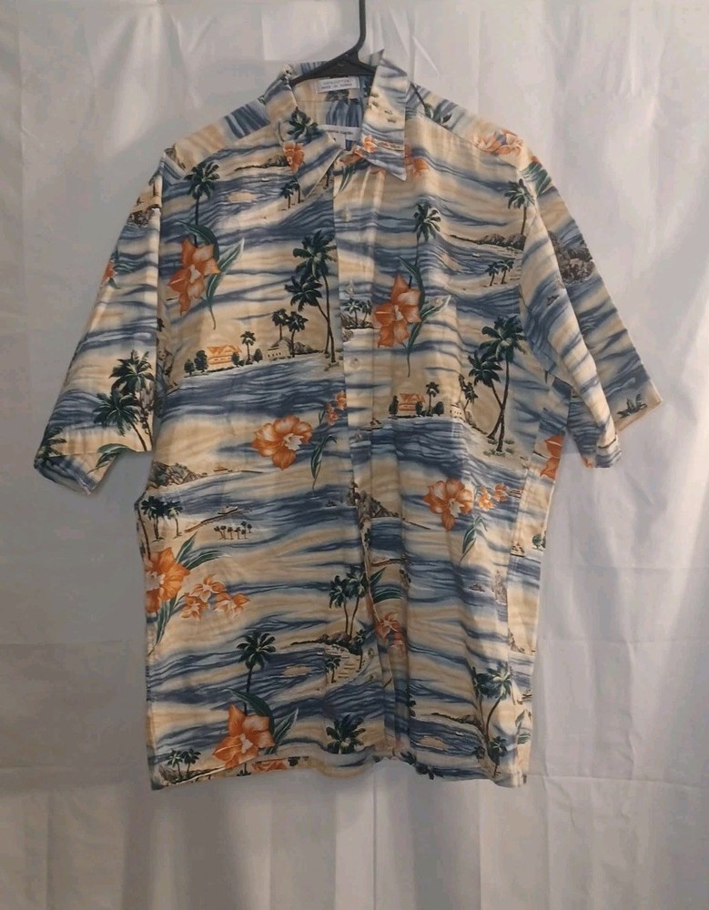 Men's Pierre Cardin Button Up Hawaiian Palm Tree Shirt Size Large