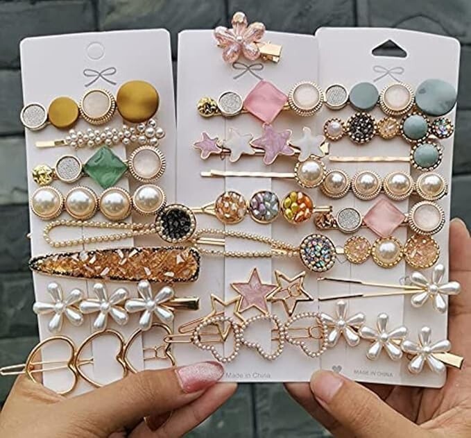Annacreations Korean Fashion Style Pearl Rhinestone Metal Hair Clips Hair Pin