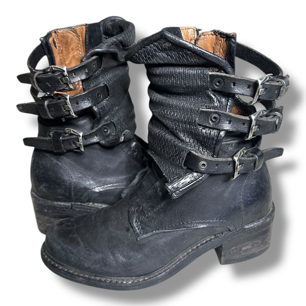 A.S.98 Airstep Women's Black Biker Leather Ankle Italian Boots EU36 US 5.5-6 UK3