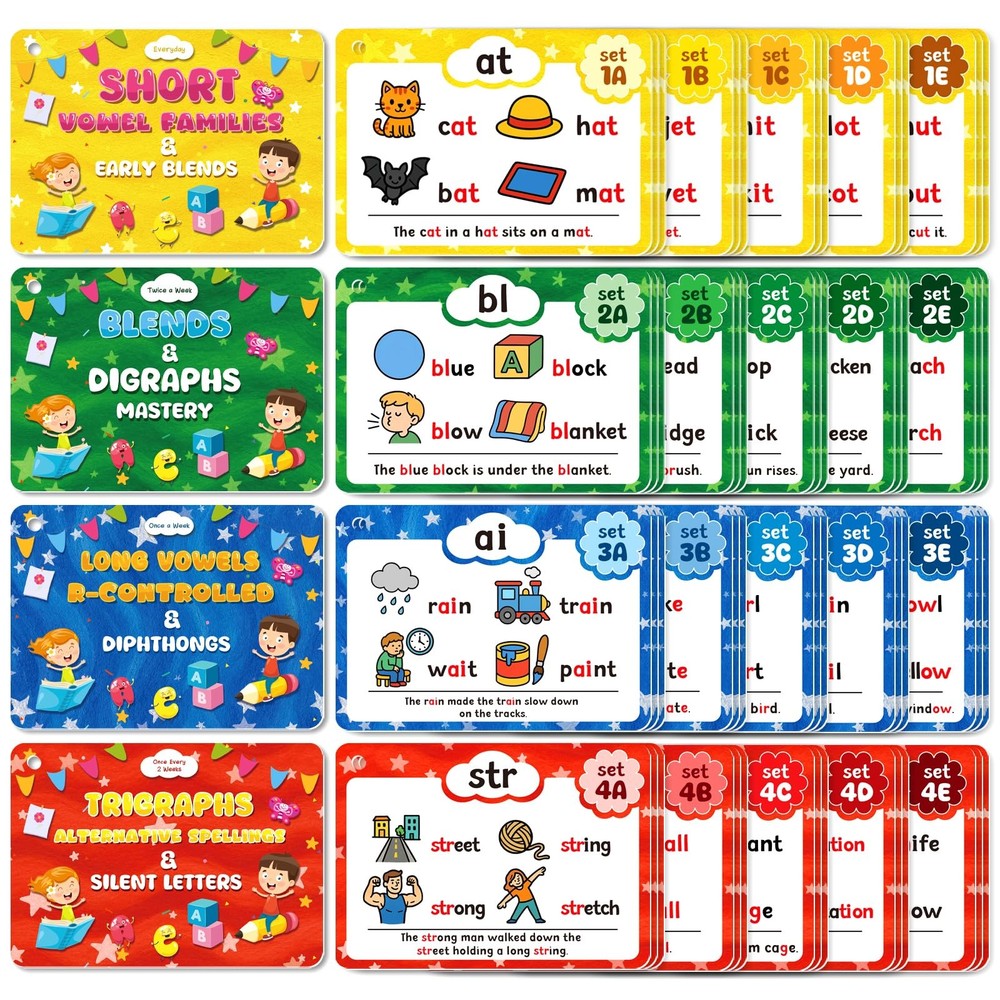 Phonics Flash Cards, Sight Words Flash Cards for Kindergarten, Learn to Read ...