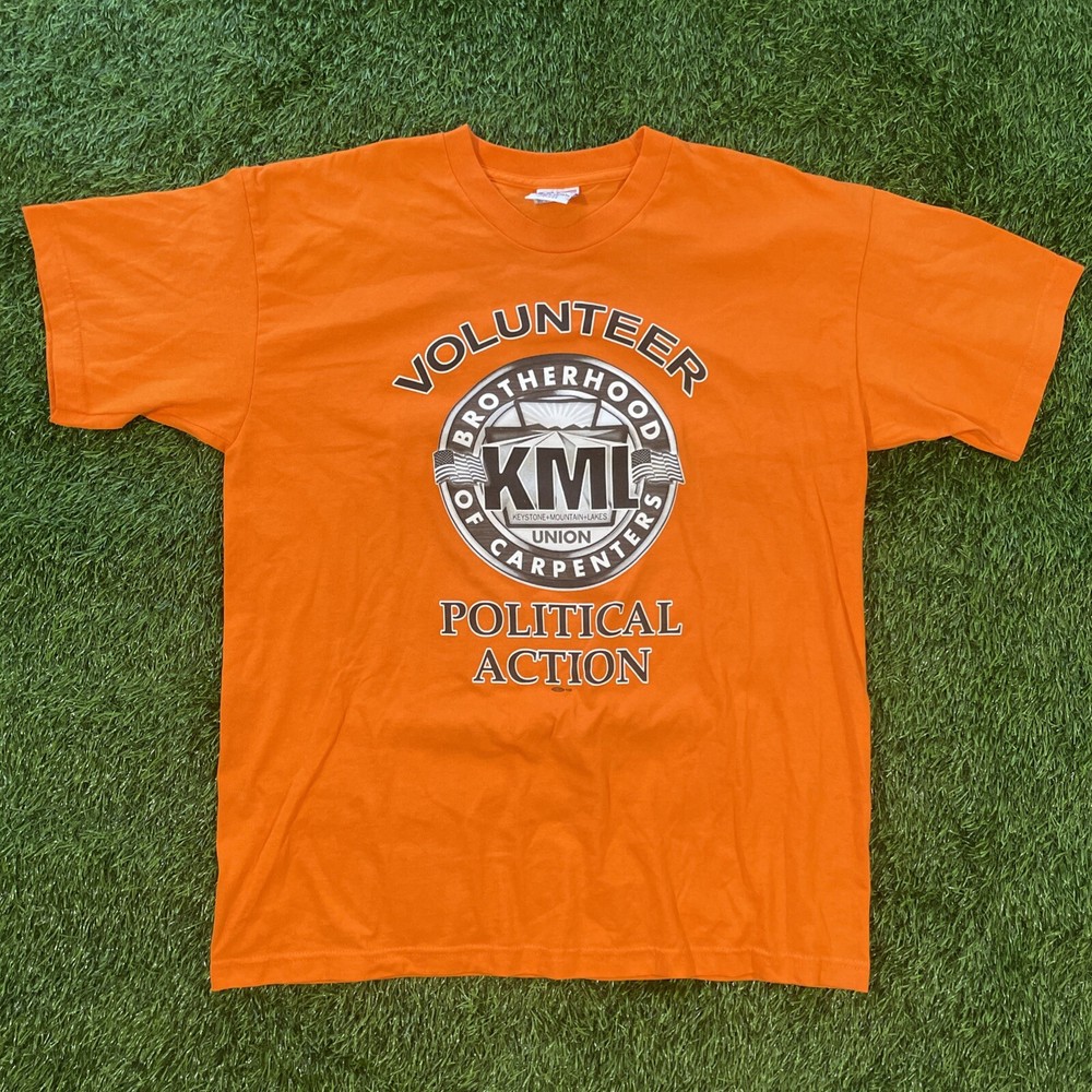 Vintage Carpenters Union T Shirt Mens Orange Graphic USA Workwear