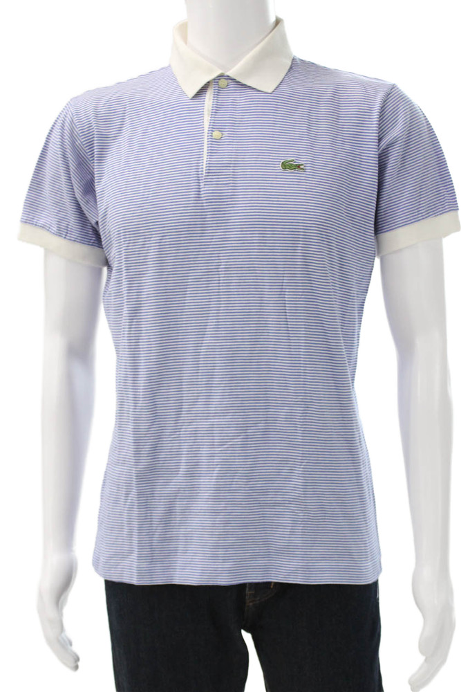 Lacoste Mens Blue Striped Cotton Short Sleeve Collared Polo Size LFree Shipping in US $100+ Orders | $6.95 Orders Below