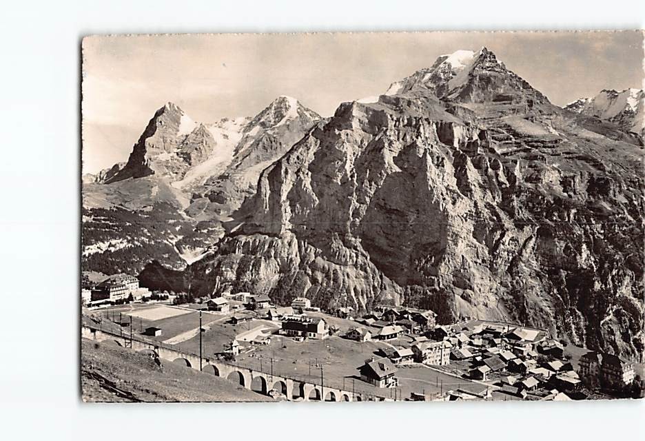 Postcard Murren Switzerland Alps Eiger Monch Jungfrau Mountain Vintage Scenic
