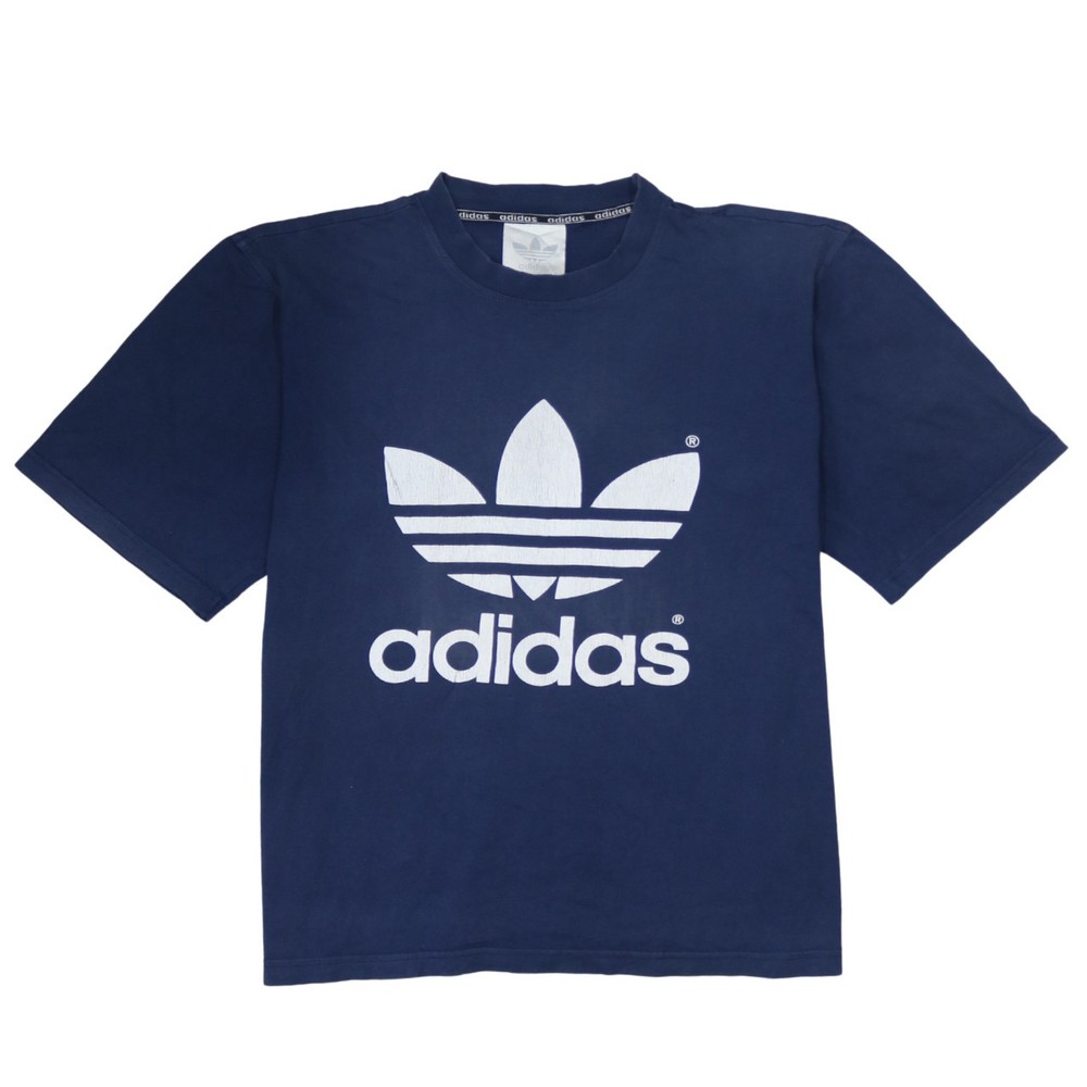 Adidas Mens T Shirt Navy Blue Trefoil Originals Graphic Logo Cotton Jersey L
