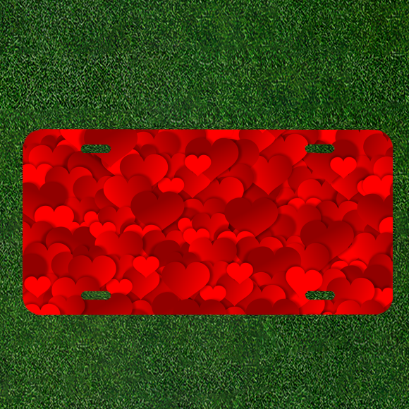Custom Personalized License Plate Car Tag With Banner Hearts Texture Heart
