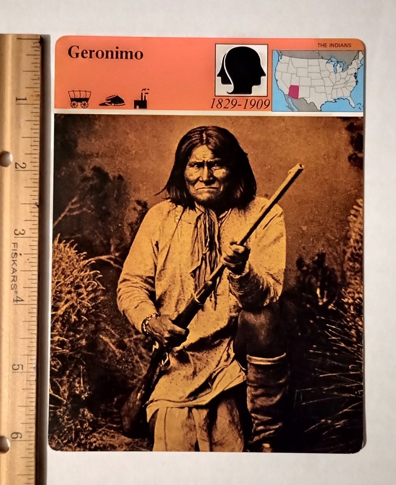 1979 Panarizon Geronimo The Desert Warrior Apache Indian 1877 Large Card Vtg