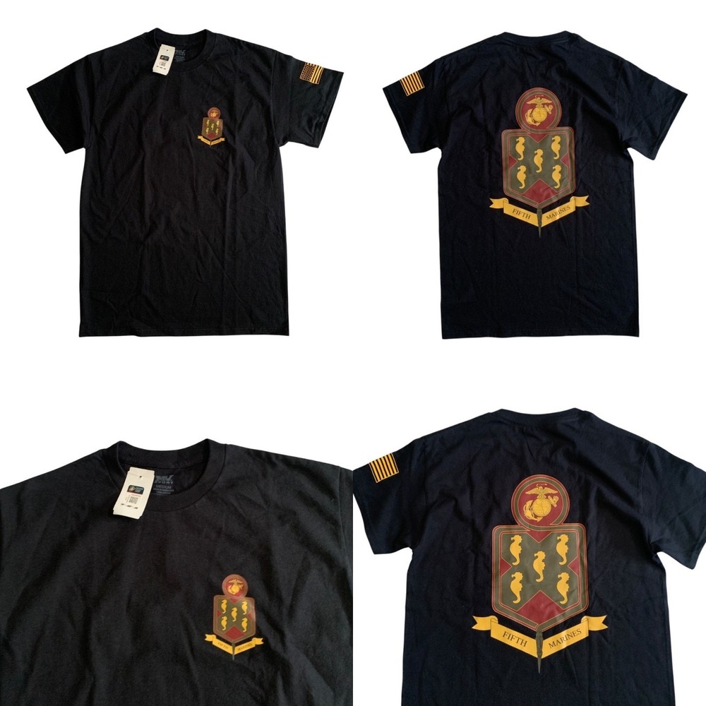 USMC Men's Size M Fifth Marines Regiment Short Sleeve Black T-Shirt New