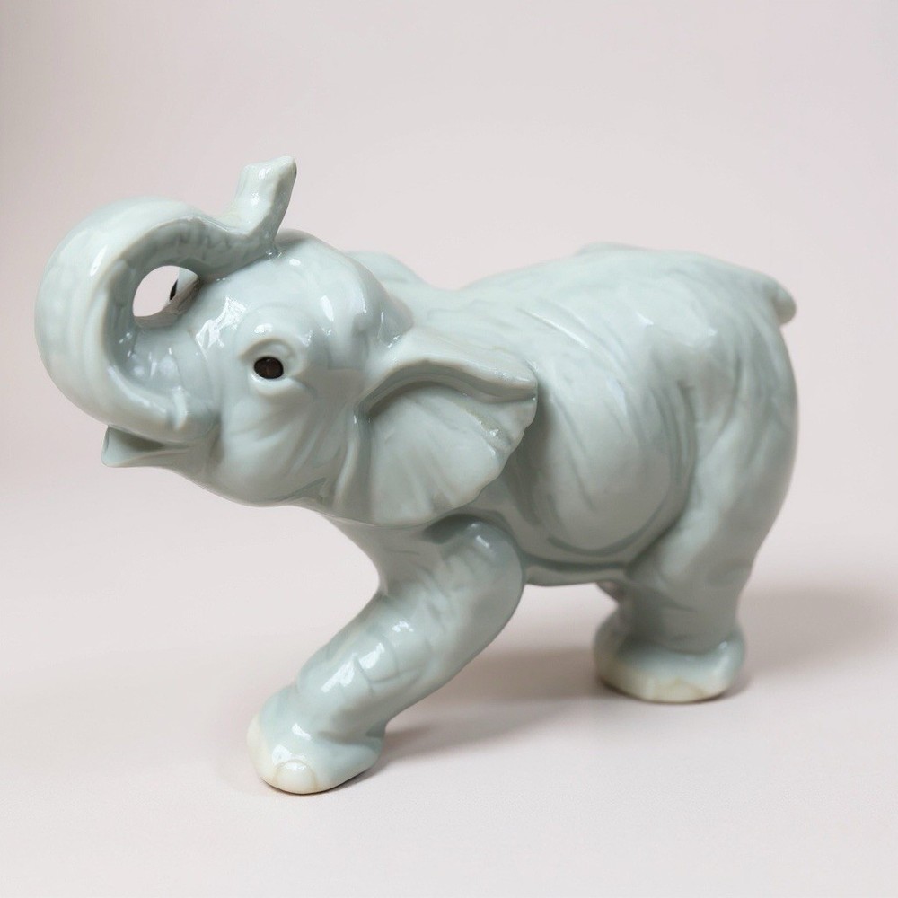 Vintage Elephant George Good Porcelain Elephant Trunk Up Small Figurine 3.5”x3