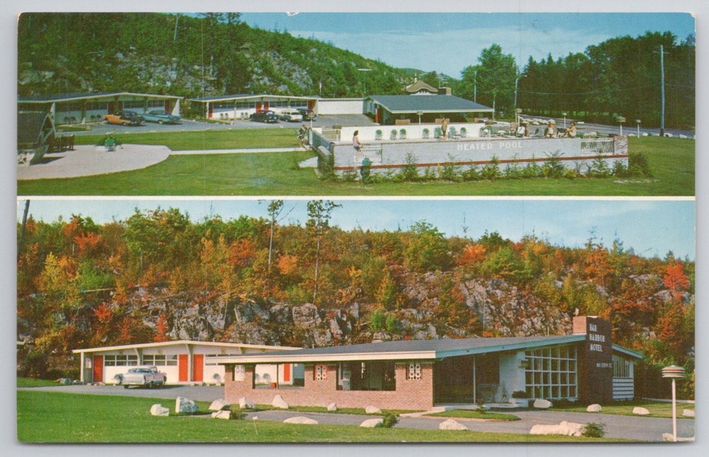 Vintage Bar Harbor Motel Maine Postcard Mid-Century Modern Resort Heated Pool