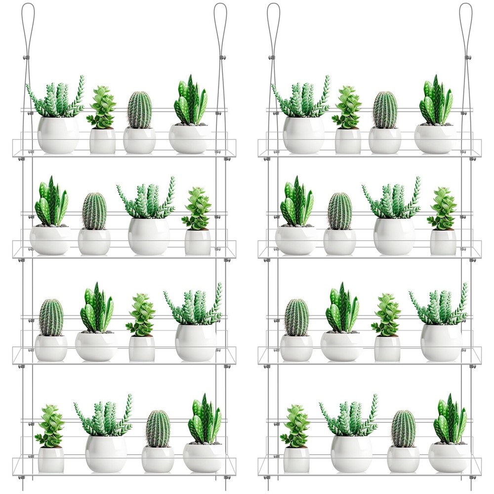 2 Pcs 4 Tier Clear Hanging Window Plant Shelves Acrylic Shelves Hanging Plant...
