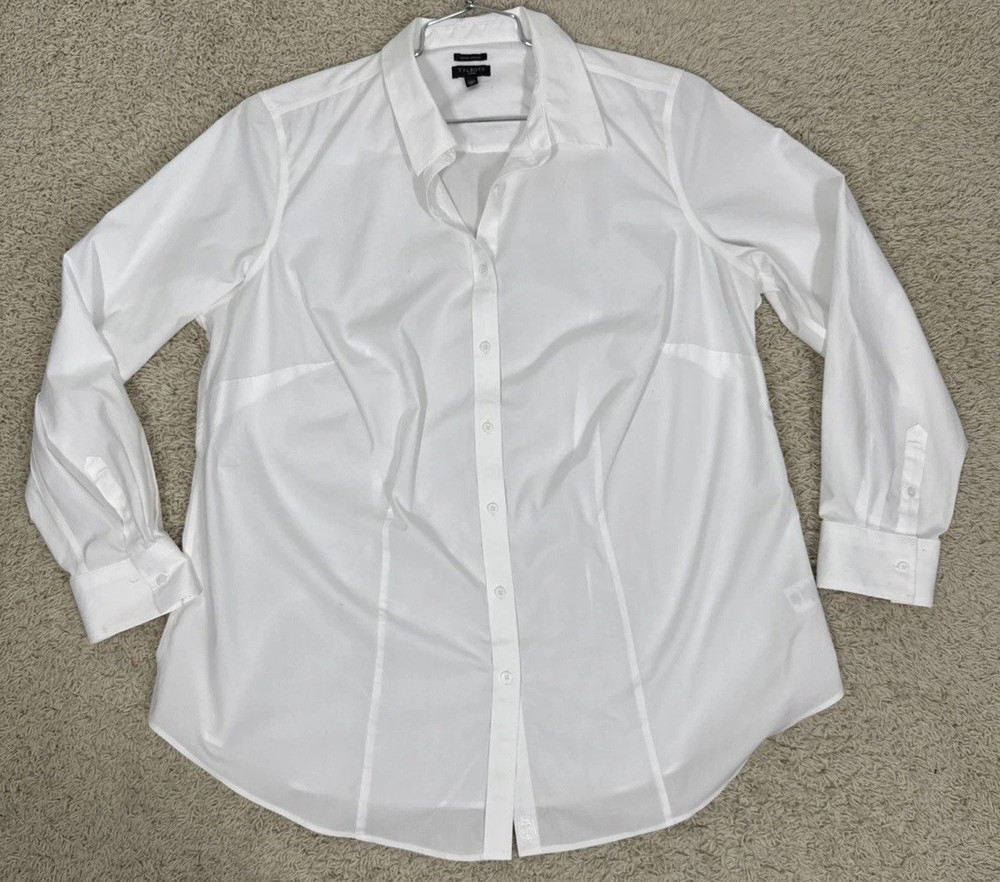 Talbots Wrinkle Resistant Classic White Long Sleeve Button Up Shirt Blouse Sz 14