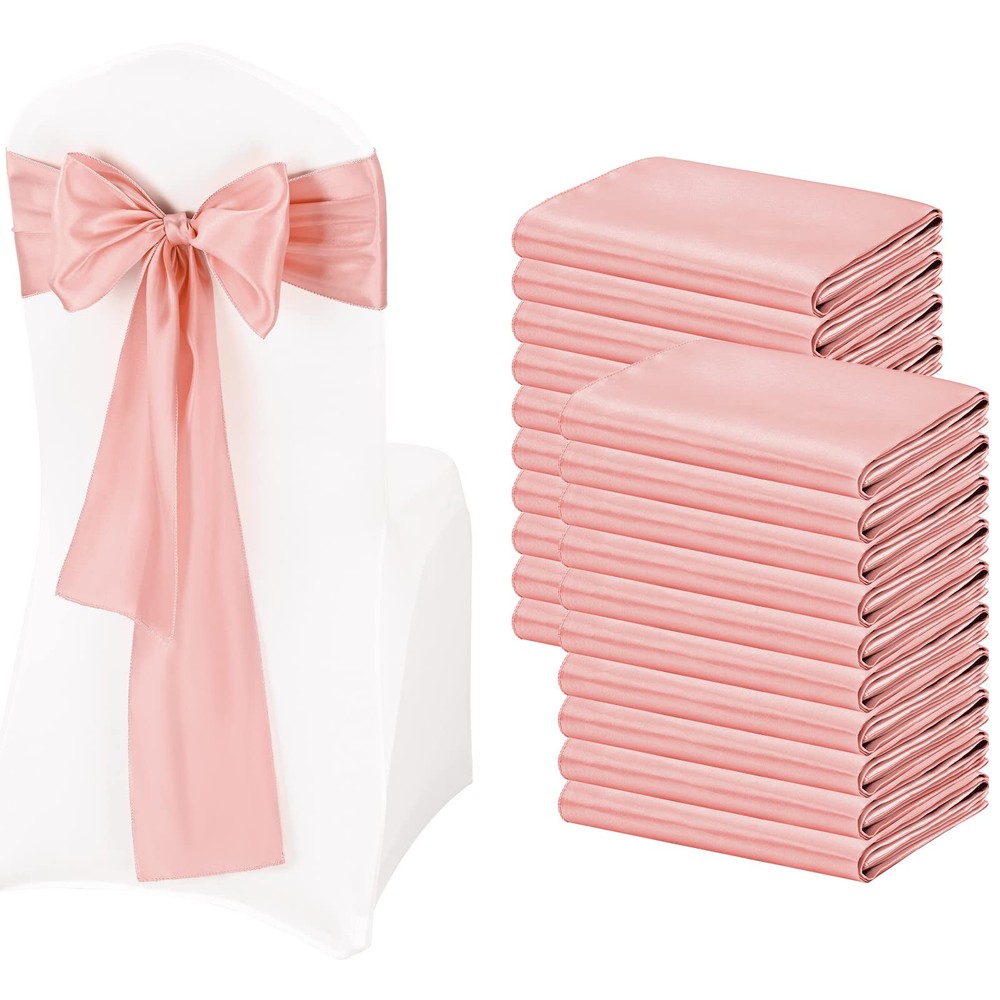 50Pcs Rose Gold Satin Chair Sashes and Bows for Elegant Event Decor