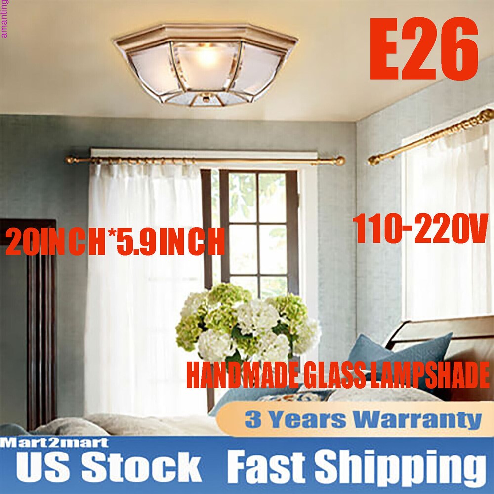 20 Inch Tiffany Style Semi Flush Mount Ceiling Light Fixture with Stained Glass for Bedroom