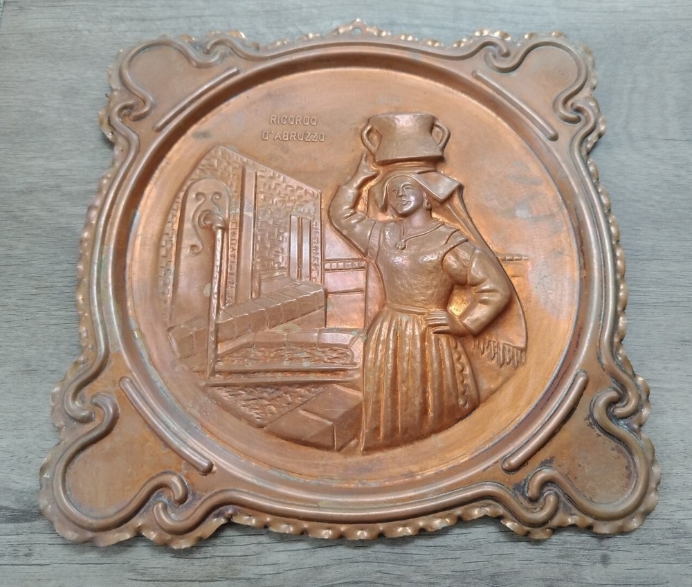Ricordo D’Abruzzo 3D Copper Tone Plate Plaque Wall Hanging 9.25 in Vintage-image