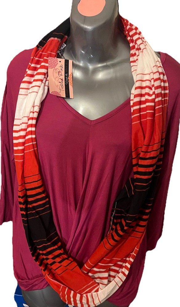 Tickled Pink Red Black & White horizontal striped infinity scarf