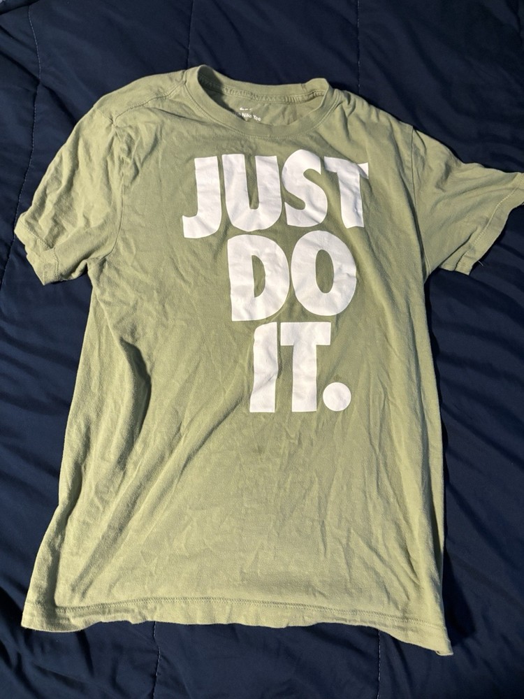 Nike Just Do It Tee with Large Print in Olive Green