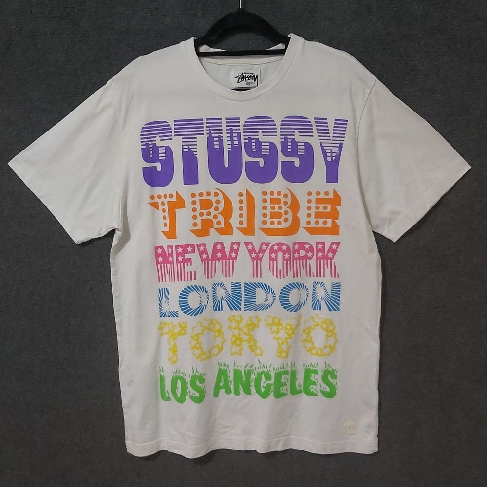 Stussy Large White Tribe Graphic Tee Streetwear Cities Design