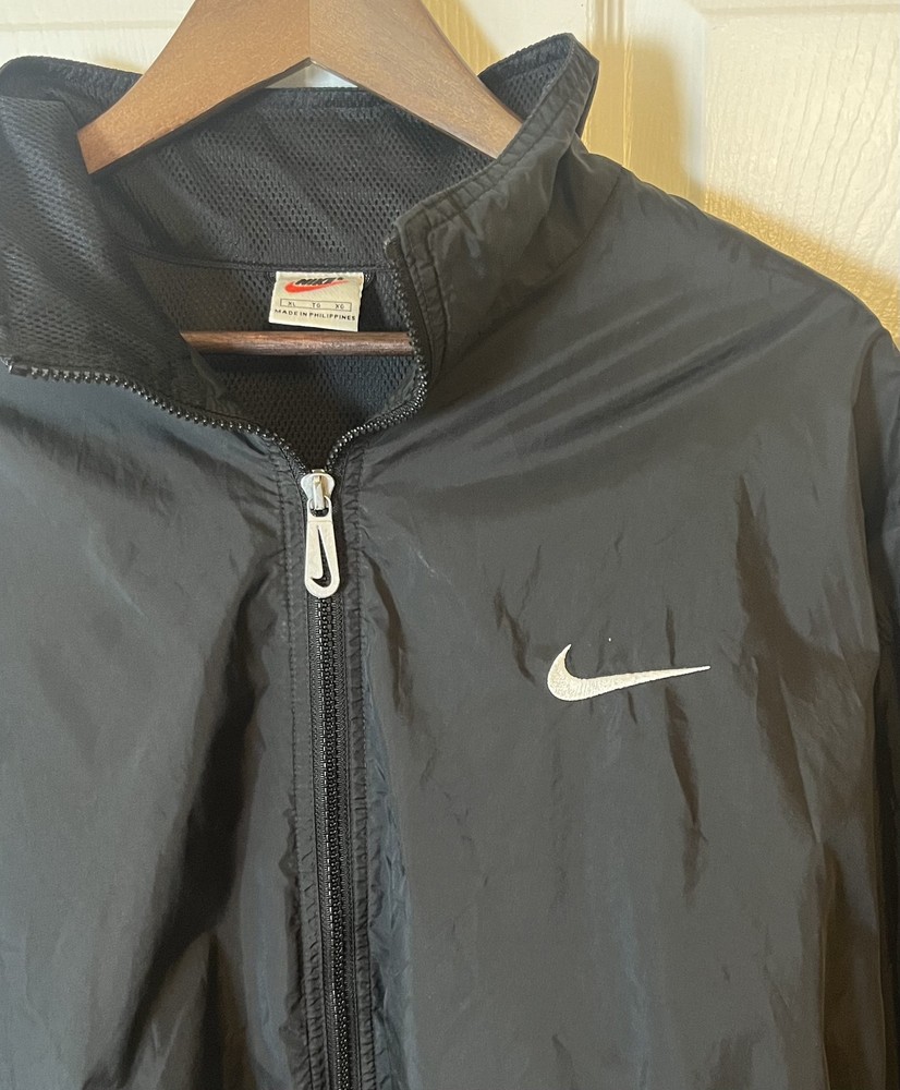 Vintage Nike Jacket Men's Extra Large Black Full Zip Swoosh Windbreaker 90s