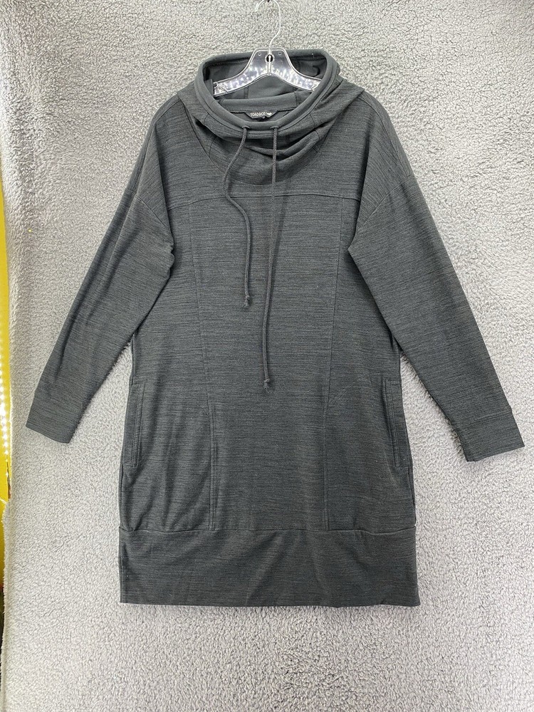 WOMENS Large TOAD & CO DARK GRAY HOODED DRESS WITH POCKETS LONG SLEEVE