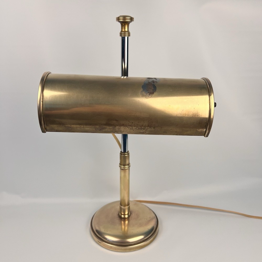Mid Century Adjustable Brass Desk Lamp Cylinder Shade Patina Wear Works