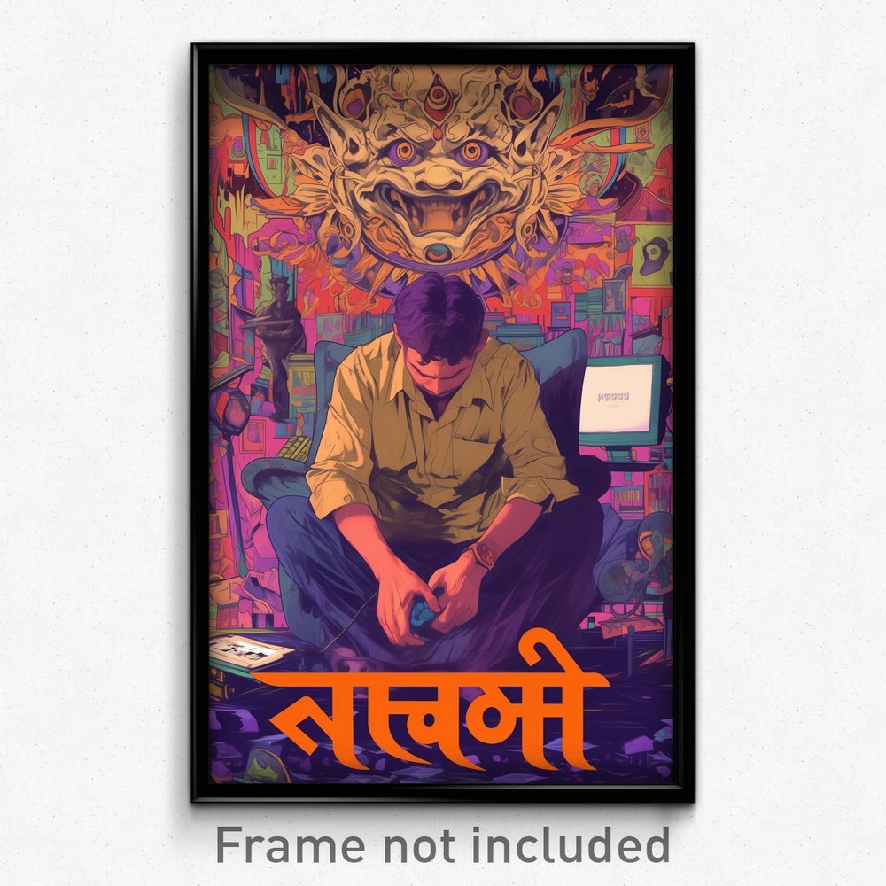 Unsettled Man in Bollywood Poster with Strange White Sleeves Print
