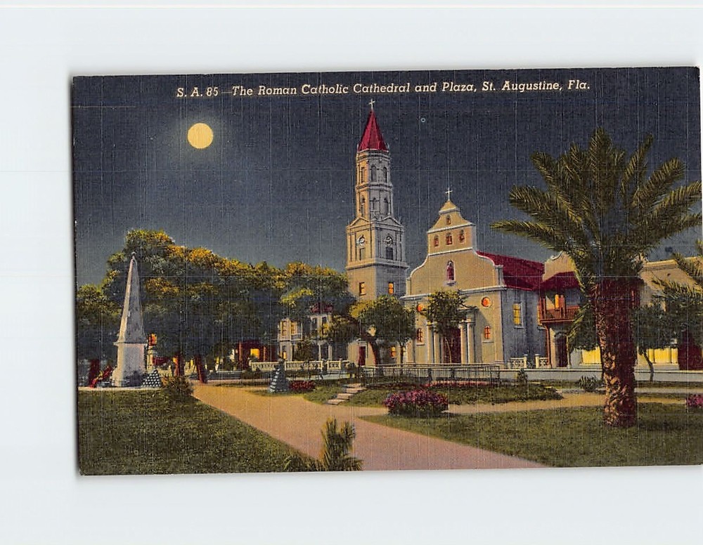 Postcard Roman Catholic Cathedral Church Plaza Saint St. Augustine Florida USA