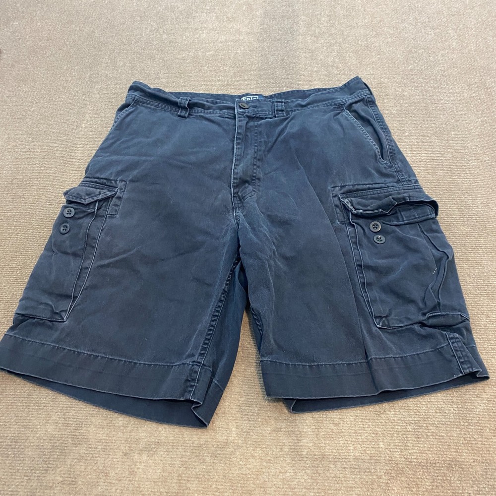 Vintage Polo Ralph Lauren Shorts Men 34 Navy Cargo Pockets Distressed y2k Baggy