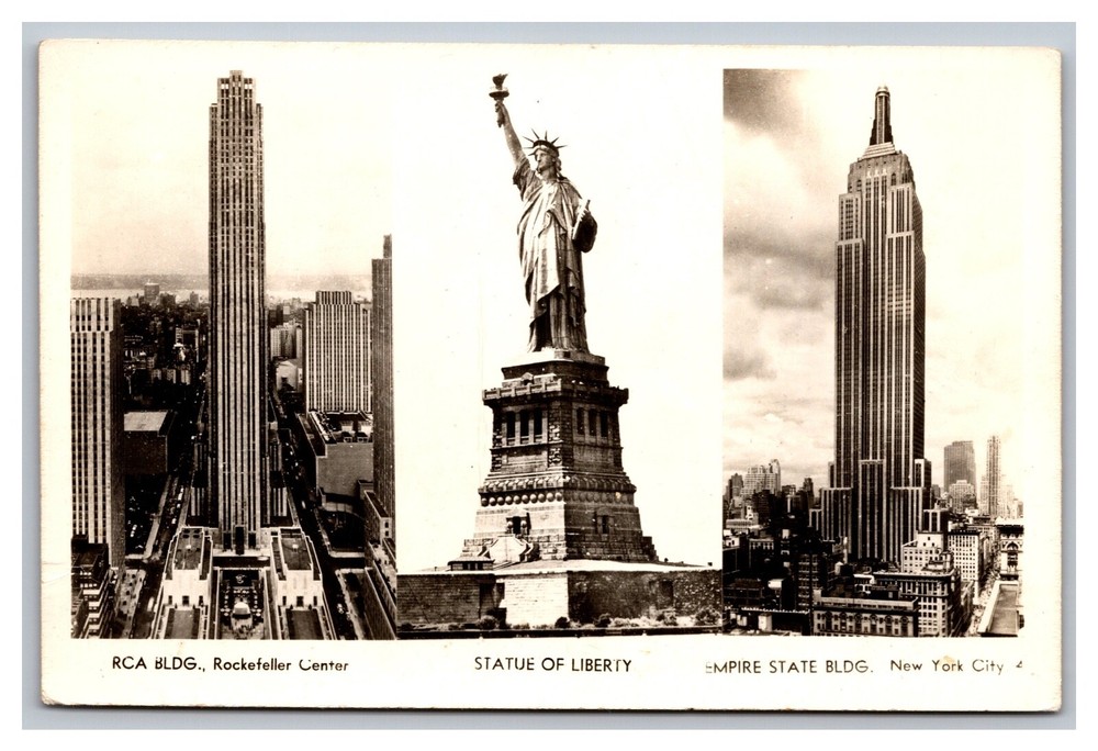 New York City RCA Building Rockefeller Center Statue Liberty Empire State RPPC