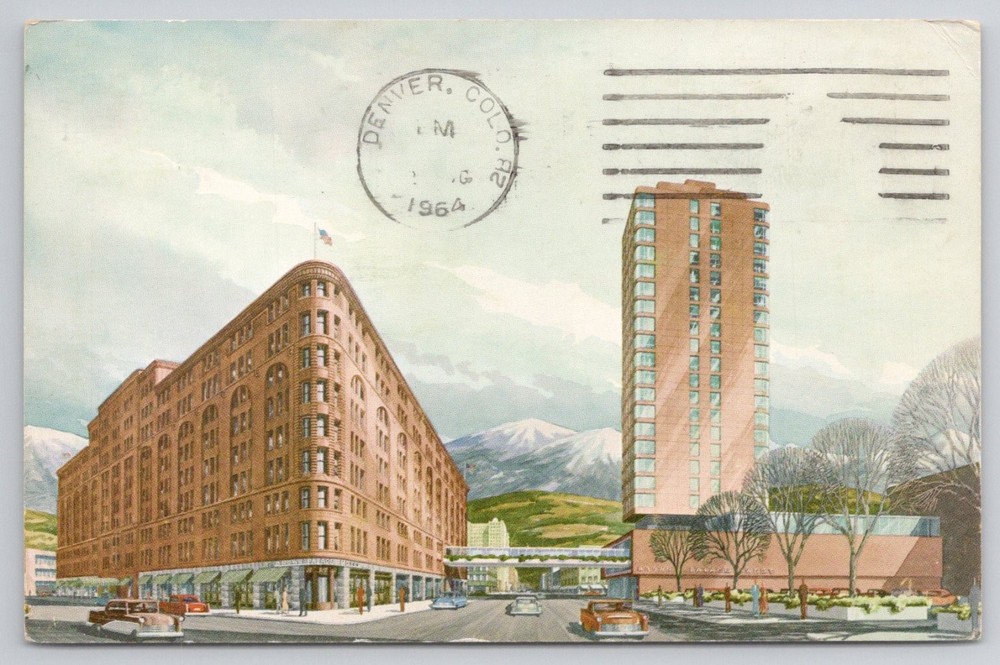 1964 Denver CO Brown Palace Hotel Vintage Postcard Mountains