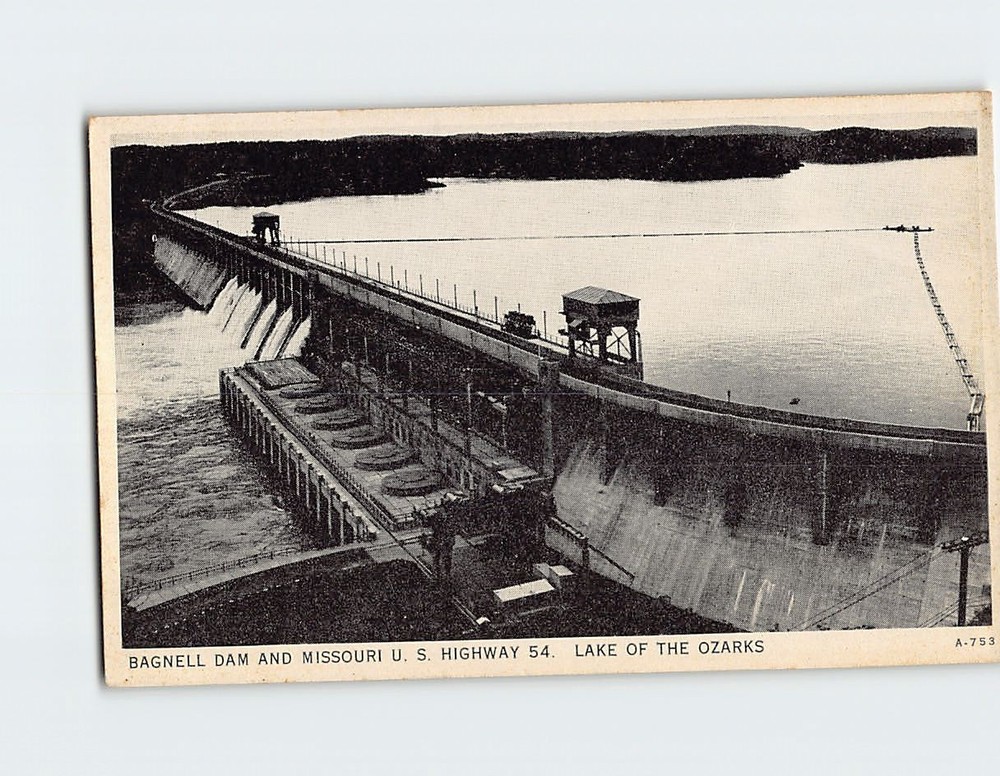 Postcard Bagnell Dam and Missouri US Highway 54 Lake of The Ozarks USA America