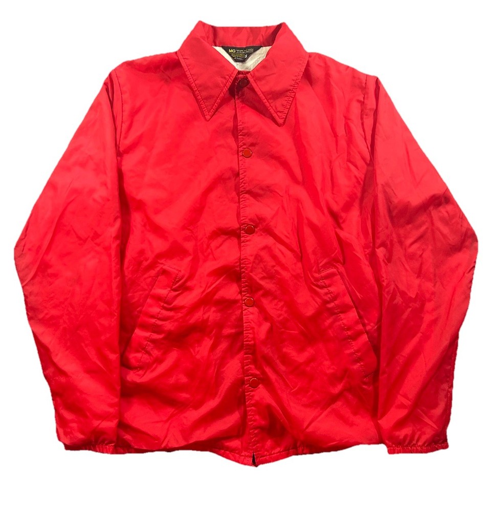 Vintage 70s Red Windbreaker Lightweight Snaps Coach Nylon Jacket Size Small