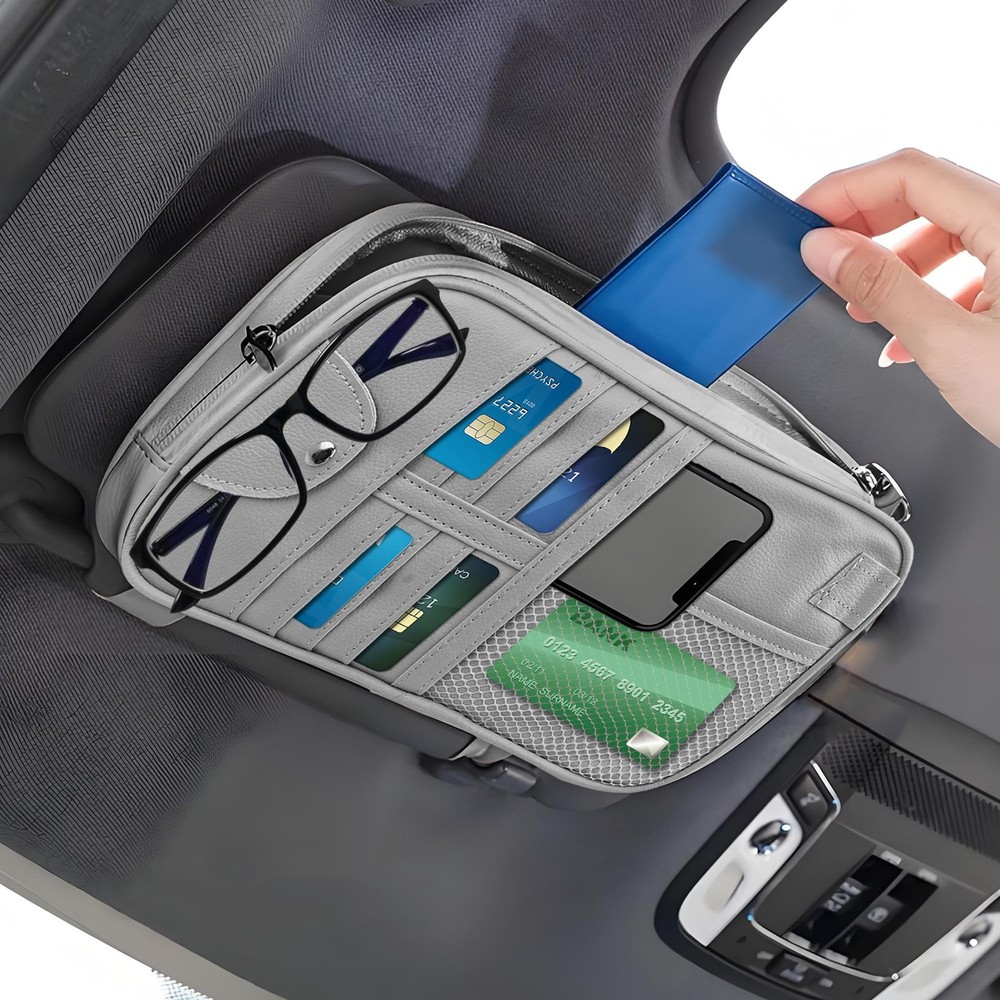 wedfish Upgrade Car Visor Organizer,Multipurpose 11.65x6.18x0.74 inch, Grey