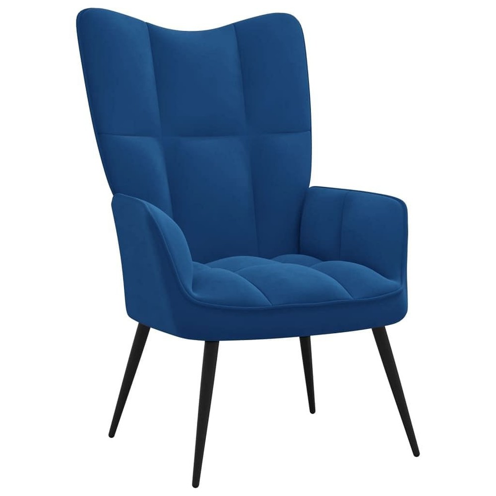 Blue Velvet Relaxing Chair with Steel Frame - 100% Polyester Medium Size