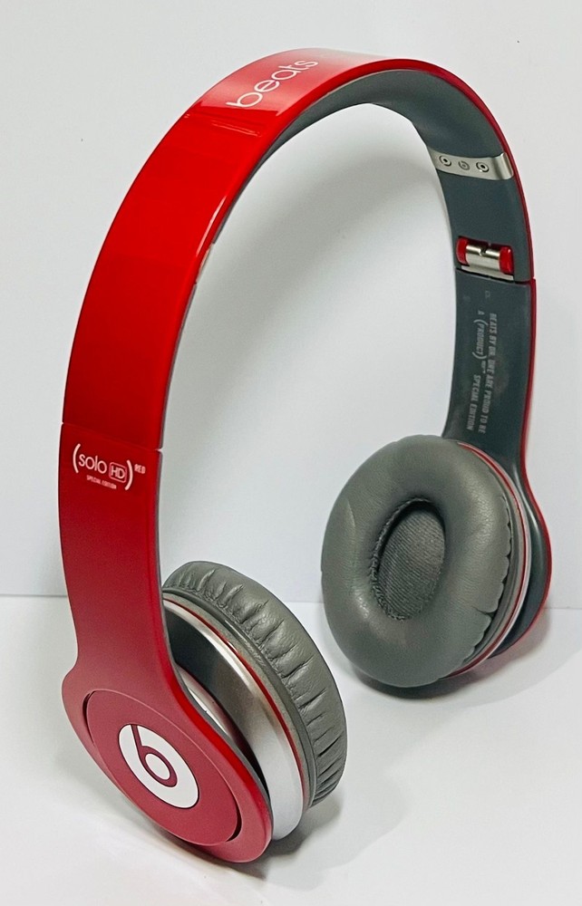 Beats by Dr. Dre Solo HD WIRED Red/gray Headphones Original WITH NEW EAR PADS