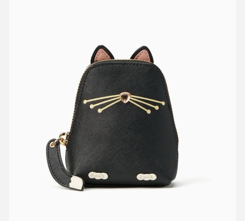 Kate Spade Jazz Things Up Black Cat Leather Coin Purse