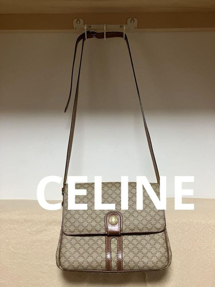 Celine Shoulder Bag Leather Macadam Pattern Brown
