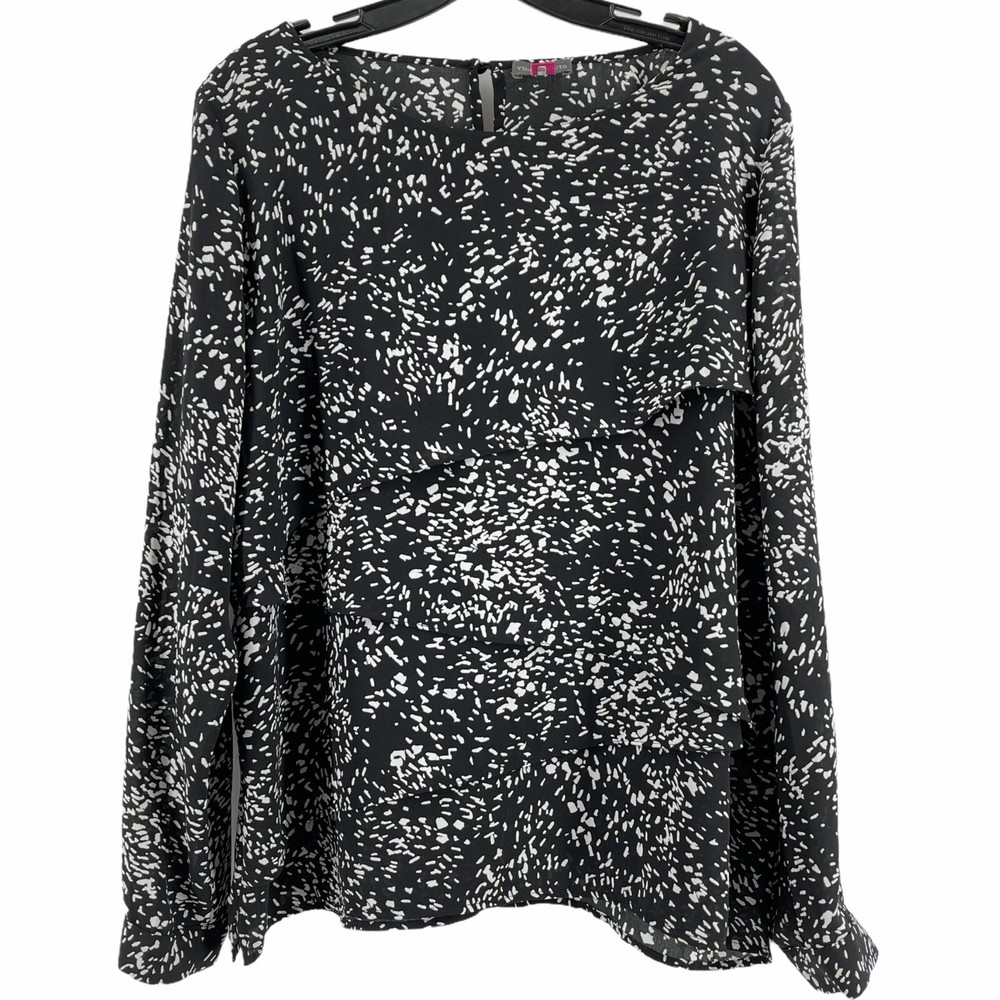 Vince Camuto Black & White Blouse Top Size Large L Women's Cuffed Long Sleeve