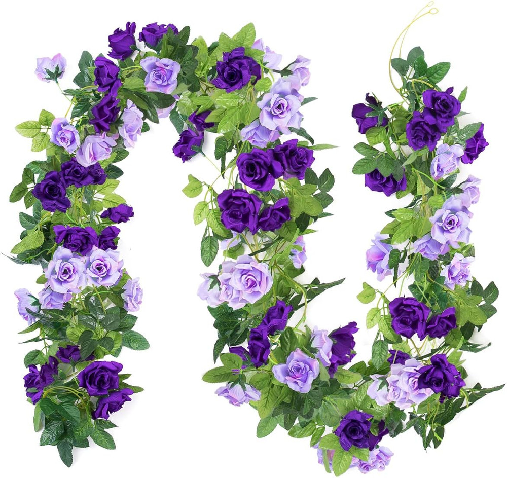 3Pack Artificial Rose Flower Garland, 23.7FT Fake Vines Silk Flowers Hanging ...