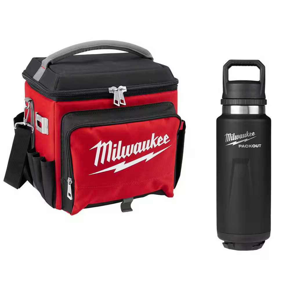 22 Qt. Soft Sided Jobsite Lunch Cooler with PACKOUT Black 36 Oz. Insulated Bottl