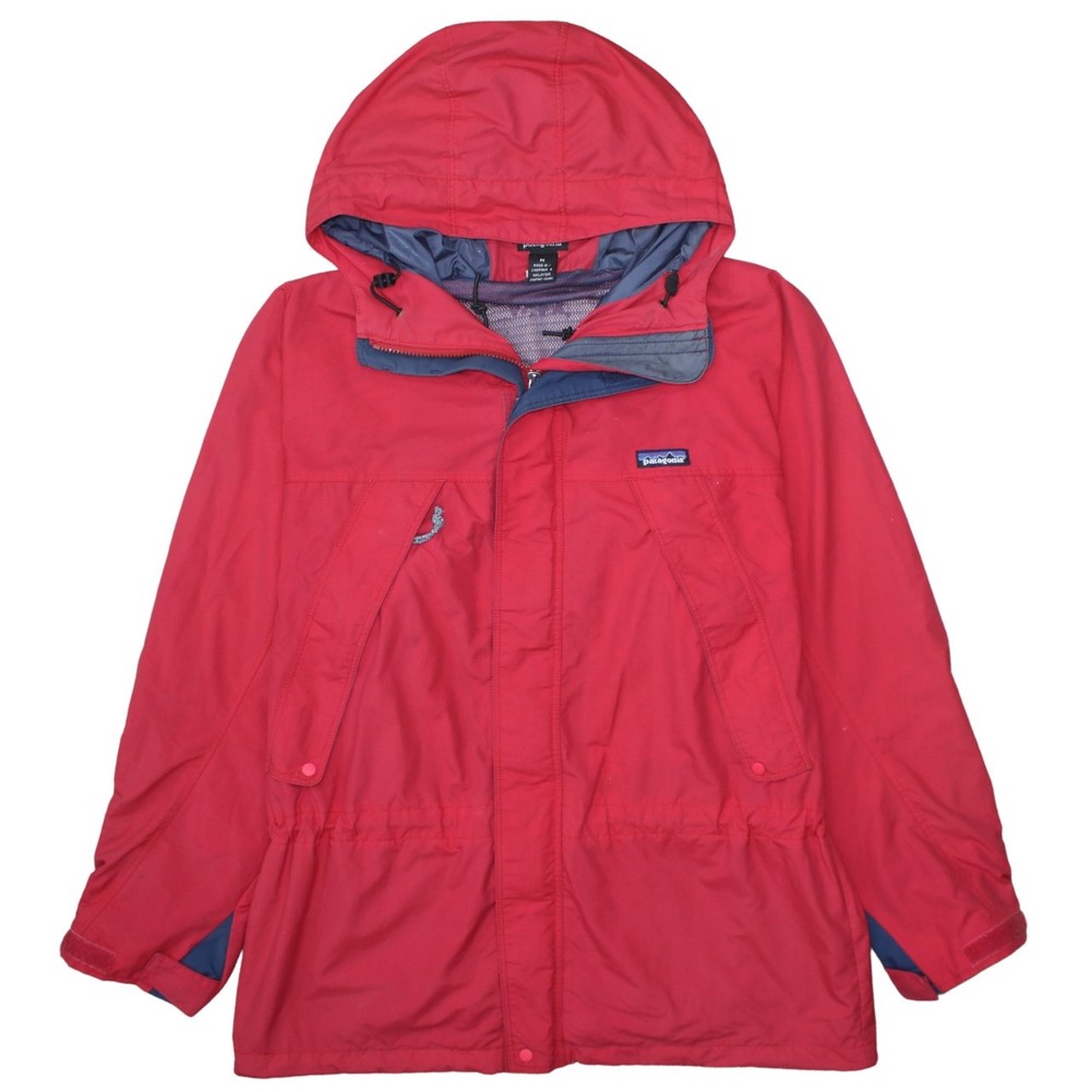 Patagonia Mens Windbreaker Jacket Red Hooded Full Zip Zipped Pockets Shell M